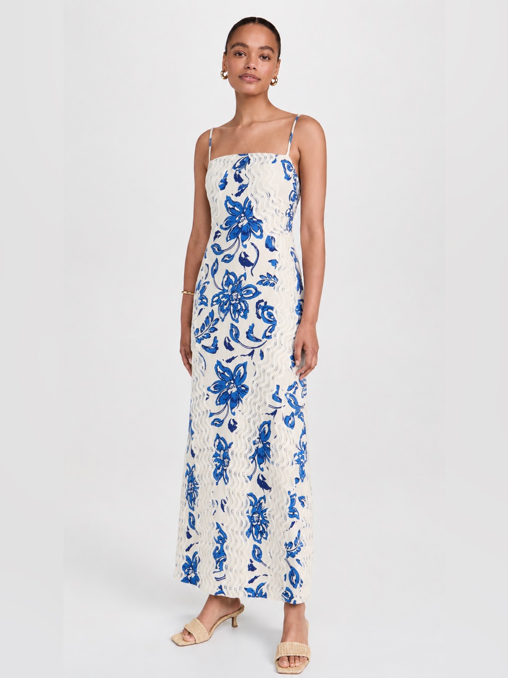 Nwt Significant Other Eleni Maxi Dress Blue Ivory Lace Cream Hibiscus Size 2